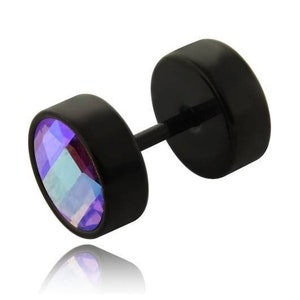 Black acrylic fake Plug Stainless Surgical Steel shiny AB coated acrylic jewel 10mm
