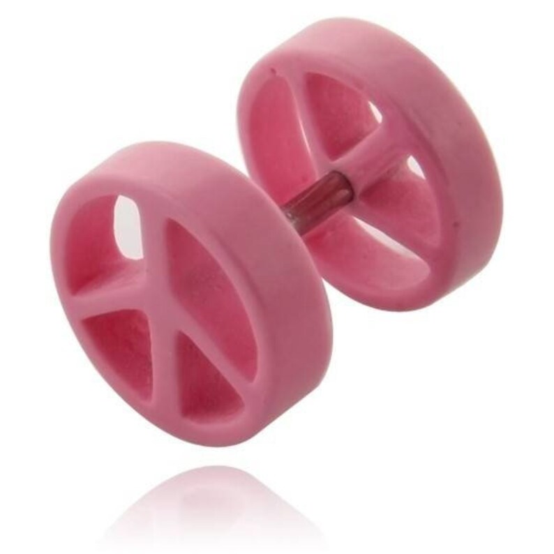 Pink acrylic fake Plug Stainless Surgical Steel peace 10mm