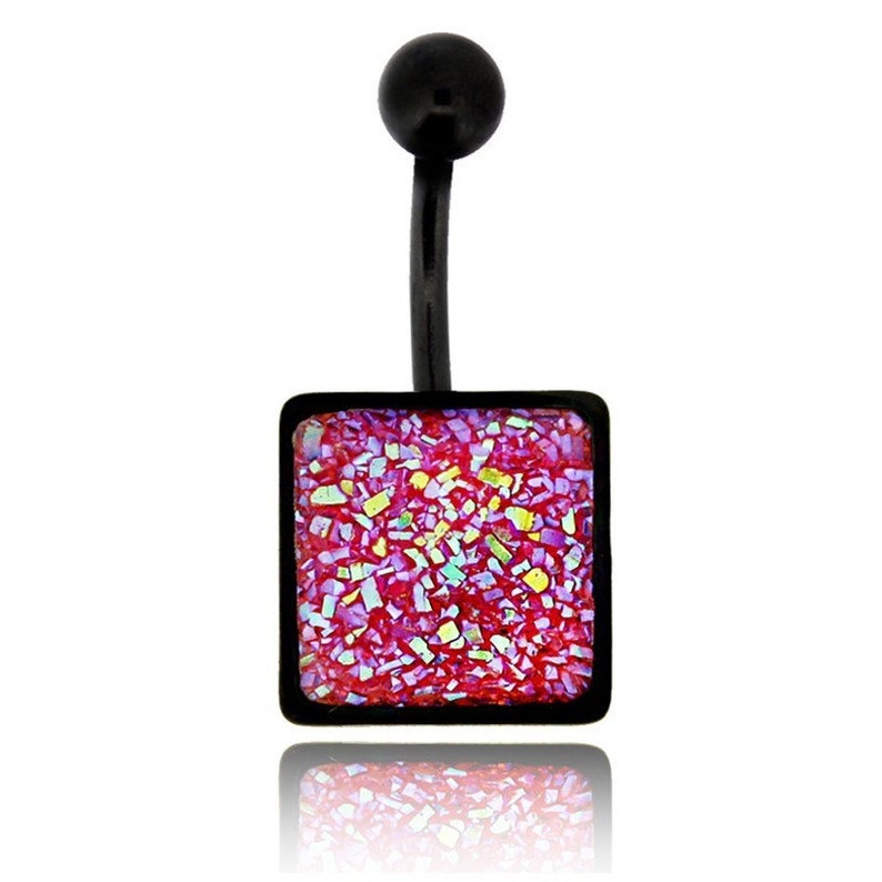 Black Stainless Surgical Steel Piercing Belly Button banana synthetic pink druzy stone 10mm BNL-3076