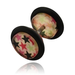 Pink acrylic fake Plug Stainless Surgical Steel peace 10mm
