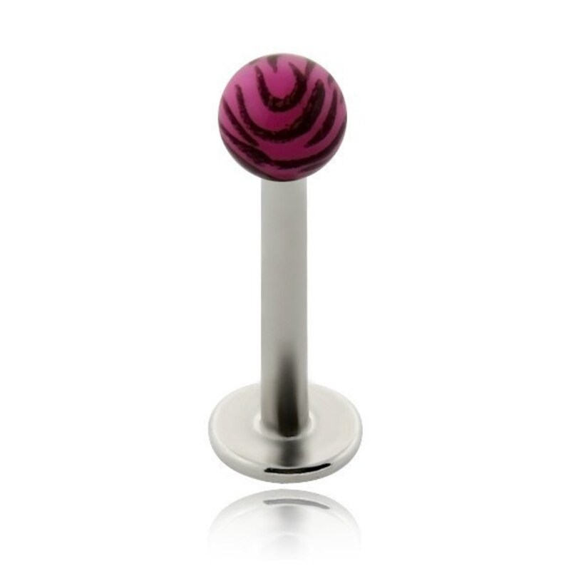 Stainless Steel Piercing labret with print ball pink and black tiger 8mm LBT-0617