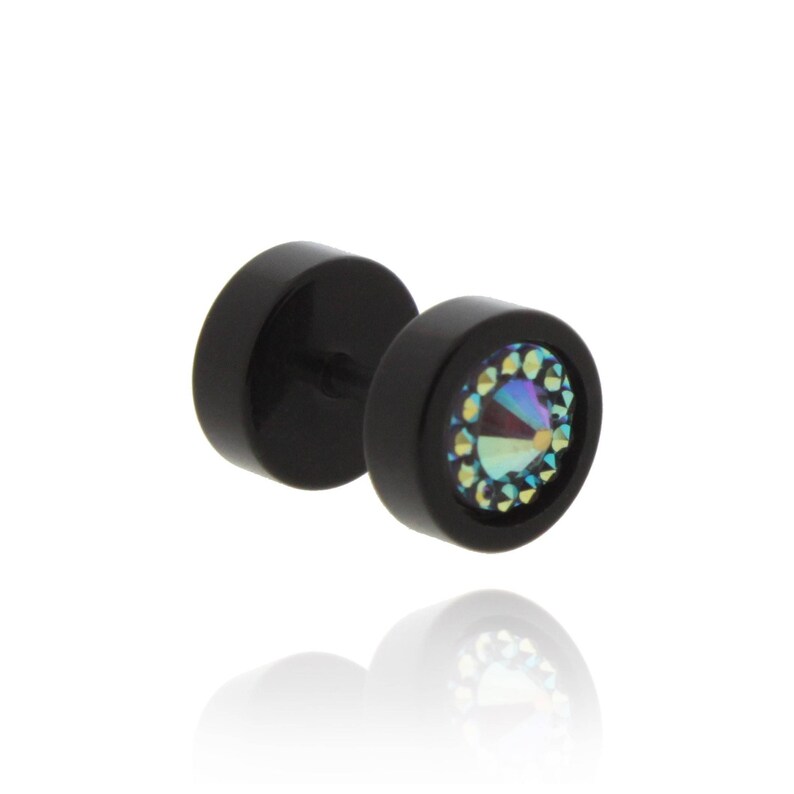 Black acrylic fake Plug Stainless Surgical Steel with acrylic crystal AB jewel 8mm