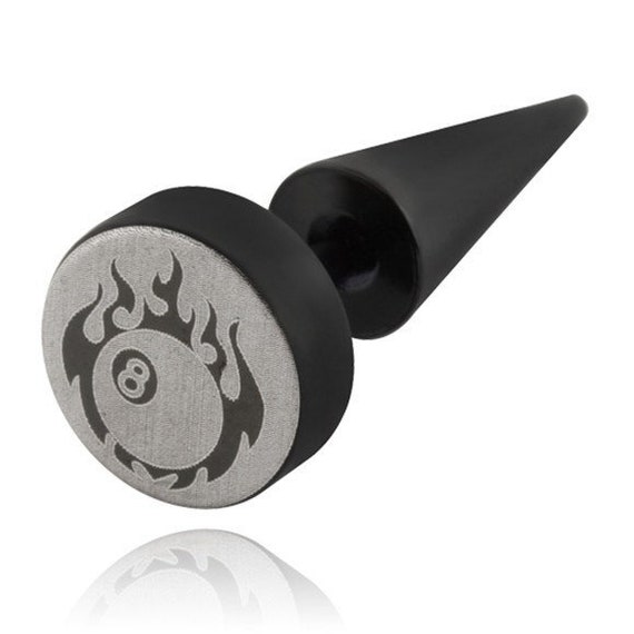 Black Stainless Surgical Steel fake plug laser mark skull 8mm