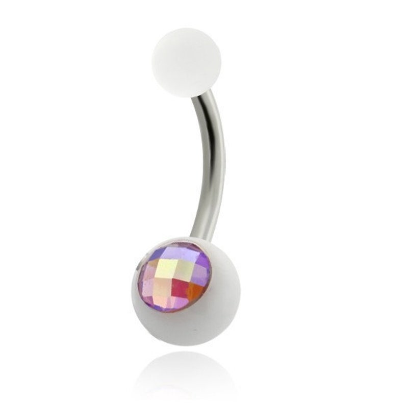 White acrylic banana Belly Button faceted AB jewel 10mm BNL-2538