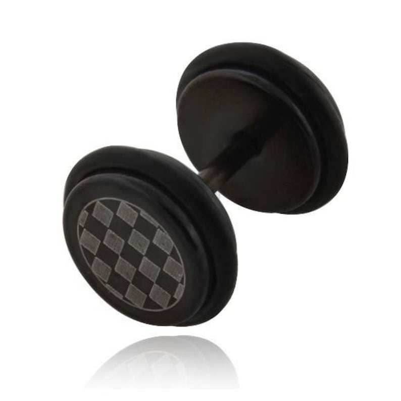 Black Stainless Surgical Steel fake plug laser mark checkers 8mm