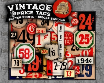 100 Vintage Price Tags Digital Download - 100 MEGA KIT