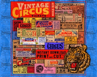 MEGA KIT - Vintage Circus Tickets + 2 Free Collages and 1 Tag