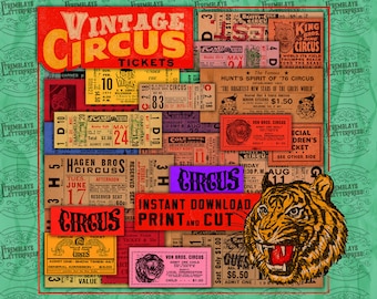 Vintage Circus Tickets - 25 Tickets + FREE COLLAGE