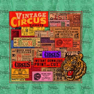 Vintage Circus Tickets - 25 Tickets + FREE COLLAGE