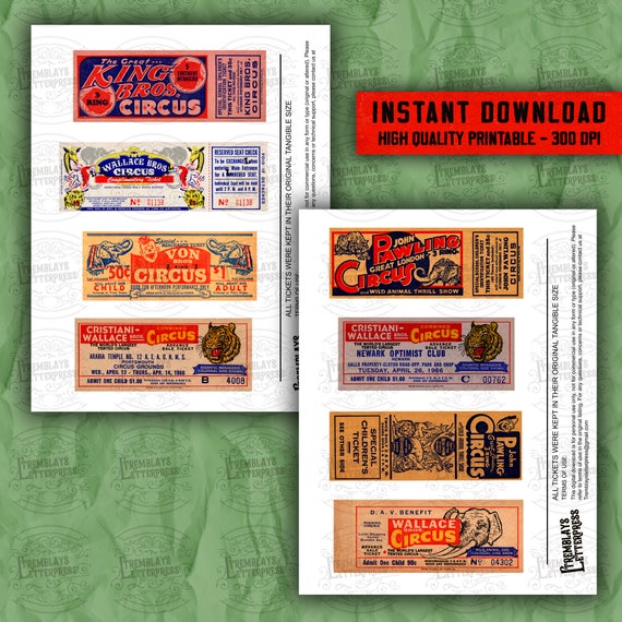 Vintage Circus Tickets - 8PC - Etsy