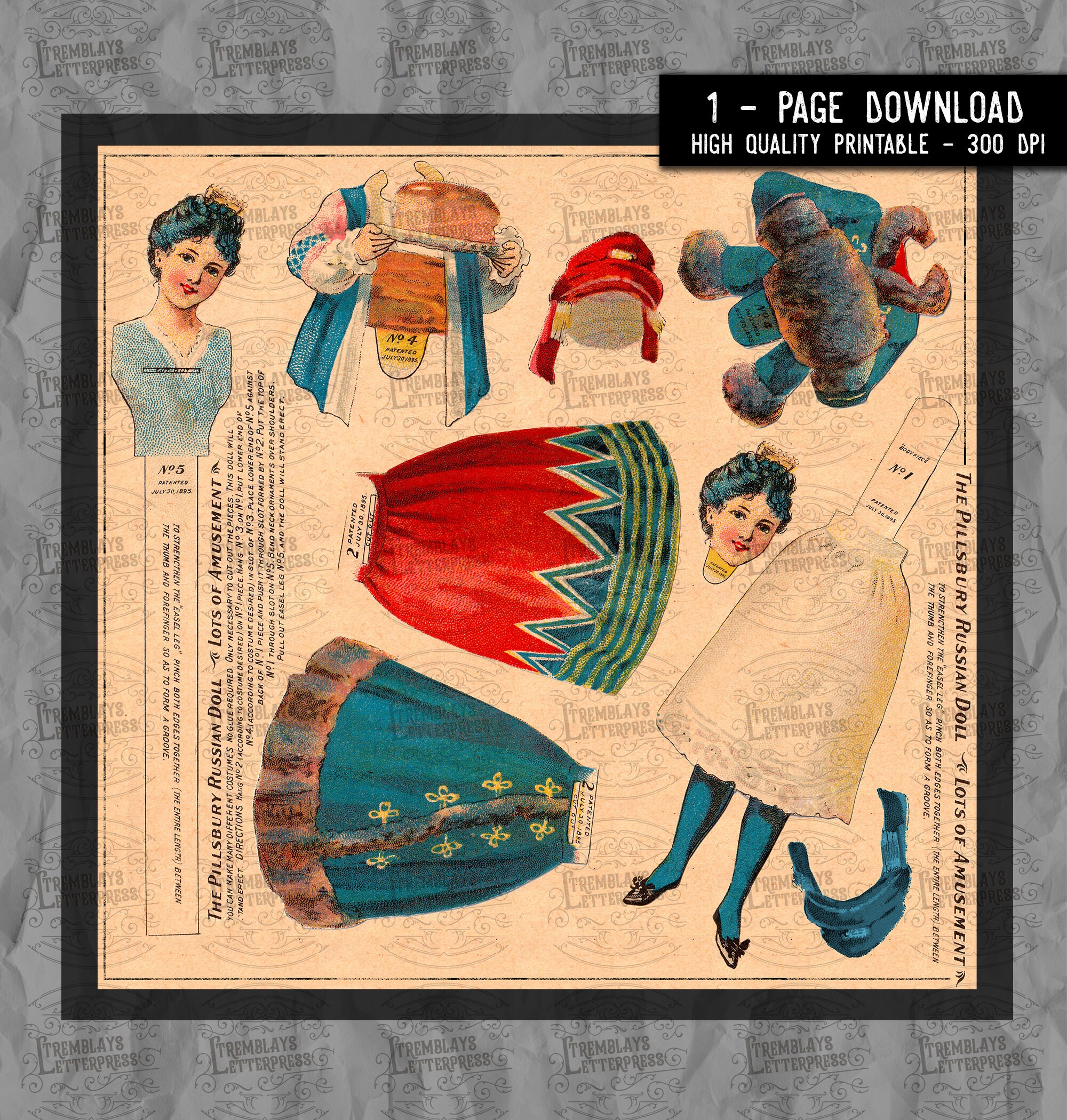 1895 Russian Paper Doll Digital Download - Etsy