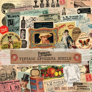Vintage Junk Journal Ephemera Bundle Pack, Vintage Printable Collage Sheets, Instant Download Digital Scrapbook Kit, Retro Tickets Postcards