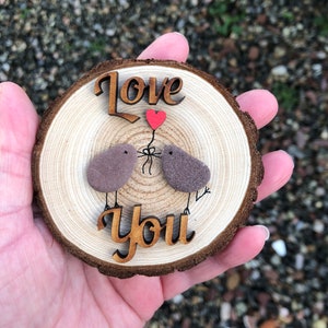 Christmas Magnet, Christmas Pebble, Wood Slice, Couple, Love You, Robins, Romantic Gift, Gift for Him, Gift for Her, Pebble Magnet, Unique