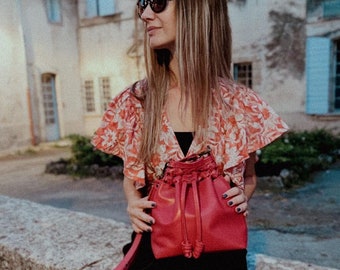 Red Leather Bucket Bag