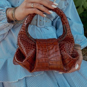 Brown Crocodile Style Leather Bag