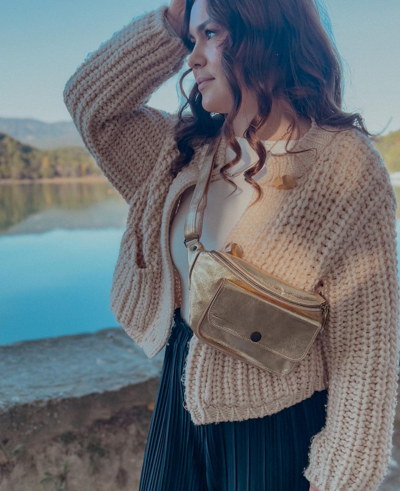 Golden Leather Fanny Pack