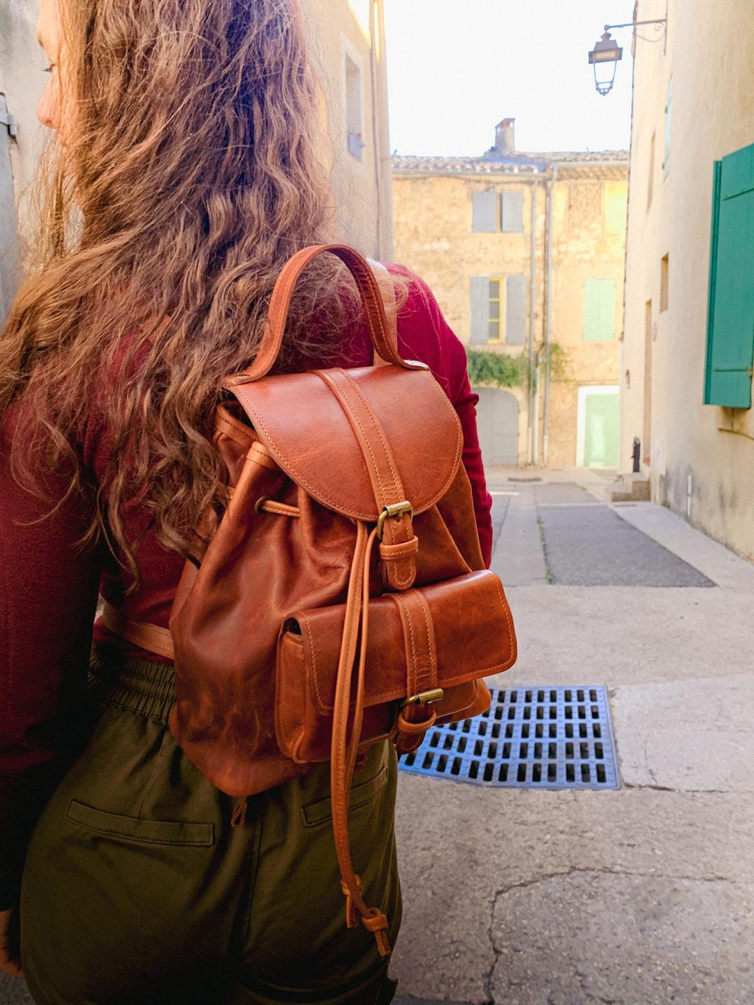 Small Brown Leather Backpack With Vintage Effect - Etsy display picture 1