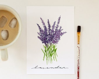 Watercolor Lavender Art Print: Minimalist Botanical Herb (5x7 in)