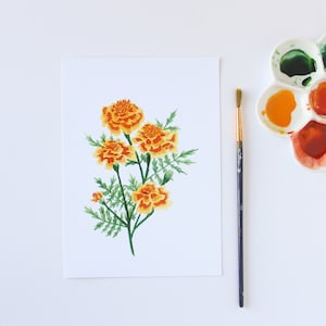 Watercolor Botanical Marigold Print - 5x7 art print