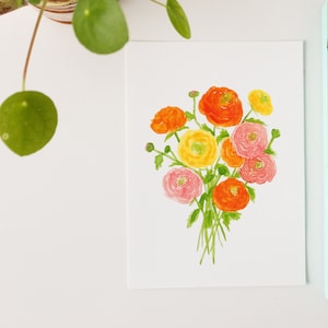 Bright Ranunculus Bouquet - Ranunculus flower art print 5x7