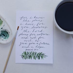 Bible verse art Jeremiah 29:11 - Watercolor verse art with branch