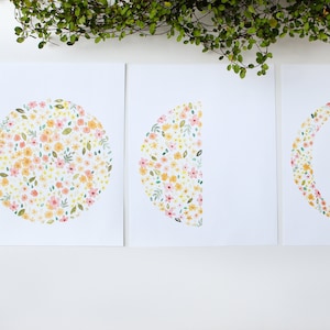 Boho Floral Moon Phase - Pink floral watercolor moon phase