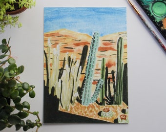 Cactus watercolor landscape painting - Desert landscape watercolor