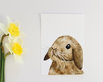 Watercolor bunny rabbit print - Woodland nursery animal