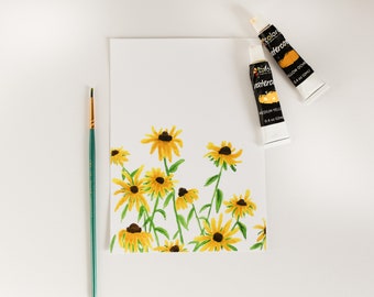 Black Eyed Susans Aquarell Kunstdruck - Botanische Illustration (13x18)