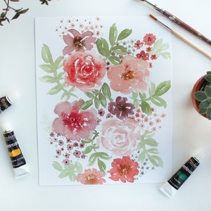 Handgemaltes Blumenaquarell - Blumen Aquarell Kunstdruck - Aquarell Blumenkunst
