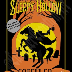 Sleepy Hollow Coffee Co Print Halloween Spooky Decor Retro Style