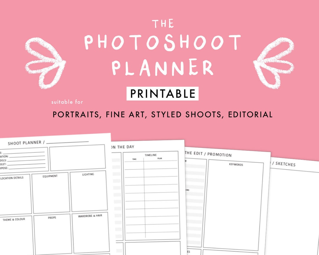 Photoshoot Planner Printable Download Portrait, Fine Art, Styles Shoots