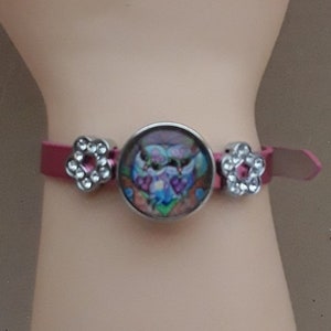 bracelet, synthetic, pink, dark, 15 to 19 cm, adjustable, flowers, bright, press button, skulls, skulls, skulls, skulls, colored