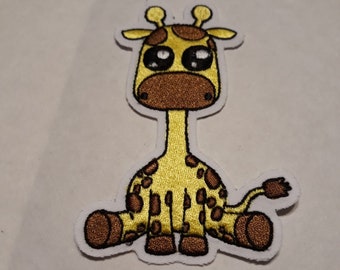 patch écusson coton girafe jaune broder thermocollant  11/7.5 cm