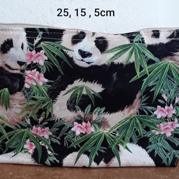 borsa da toilette panda, sacchetto, famiglia panda, cotone, foderato, tirare, charm panda, 25/15/5cm