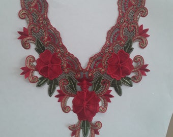 collar, lace, guipure, flowers, red roses, green leaves, neck circumference, (G1) 40 TOP