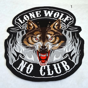 black cotton patch badge large lion, wolf, embroidered, to sew