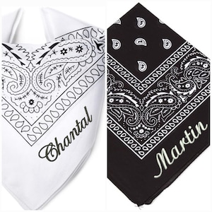 bandana noir ou blanc ,  coton , motif cachemire ,  polyvalent , foulard , bracelet , femme ou homme , personnalisable