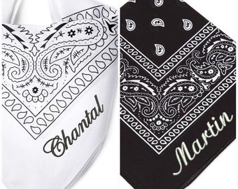 bandana noir ou blanc ,  coton , motif cachemire ,  polyvalent , foulard , bracelet , femme ou homme , personnalisable