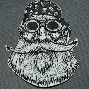 bearded biker motorcycle patch badge, 10/8cm, embroidered, iron-on