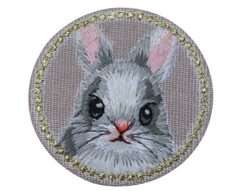 patch , écusson , thermocollant , lapin , coton, beige , 4 cm , brodé