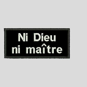 iron-on cotton patch neither god nor master, embroider 9/4 cm