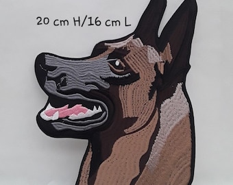 patch écusson malinois chien broder thermocollant 20/16 cm