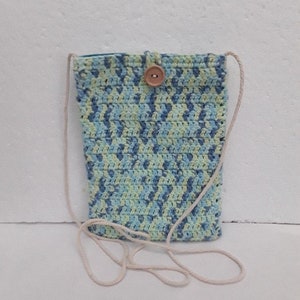 sac bandoulière porte gsm , porte carte , crochet , bleu jaune , doublé , 20 cm haut / 15 cm large