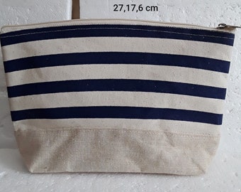 trousse de toilette , pochette, beige, et navy, marin, coton, 27/17/6 cm, tirette