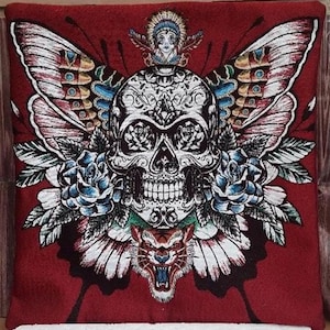 decorative cushion cover skull skulls, burgundy cotton zipper, tapestry, 42/42 cm