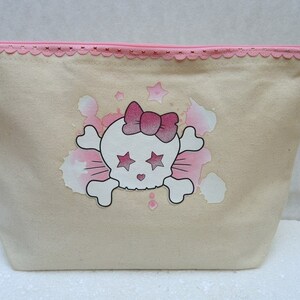 schedel toilettas, make-up, opbergtas, etui, beige, transfer, sterrenknoop, 28L/17/6 CM, ongevoerd