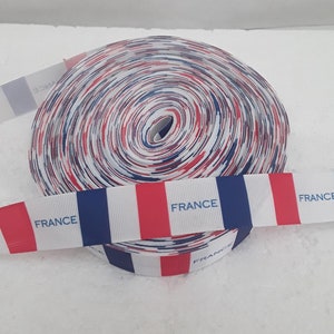 ruban gros grain , coton , drapeau  , france , francais , bleu, blanc, rouge , 25 mm , vendu au mètre