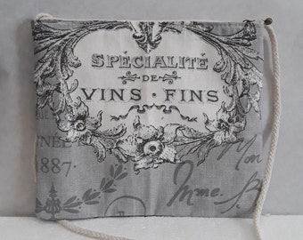 sac épaule , coton, vins , fleurs , ville , 16H/21 CM large, doublé , poche intérieure, tirette, anses coton écru