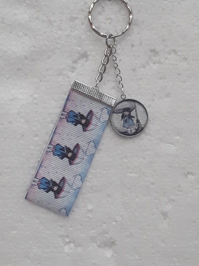 key door ring coarse grain ribbon resin cabochon bag jewelry gorjuss with umbrella in the rain